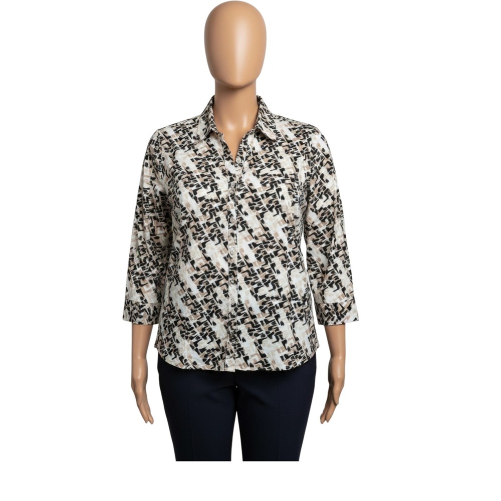 212 Collection Blouse Plus 2X Abstract Brushstroke Breathable Stretch Cotton